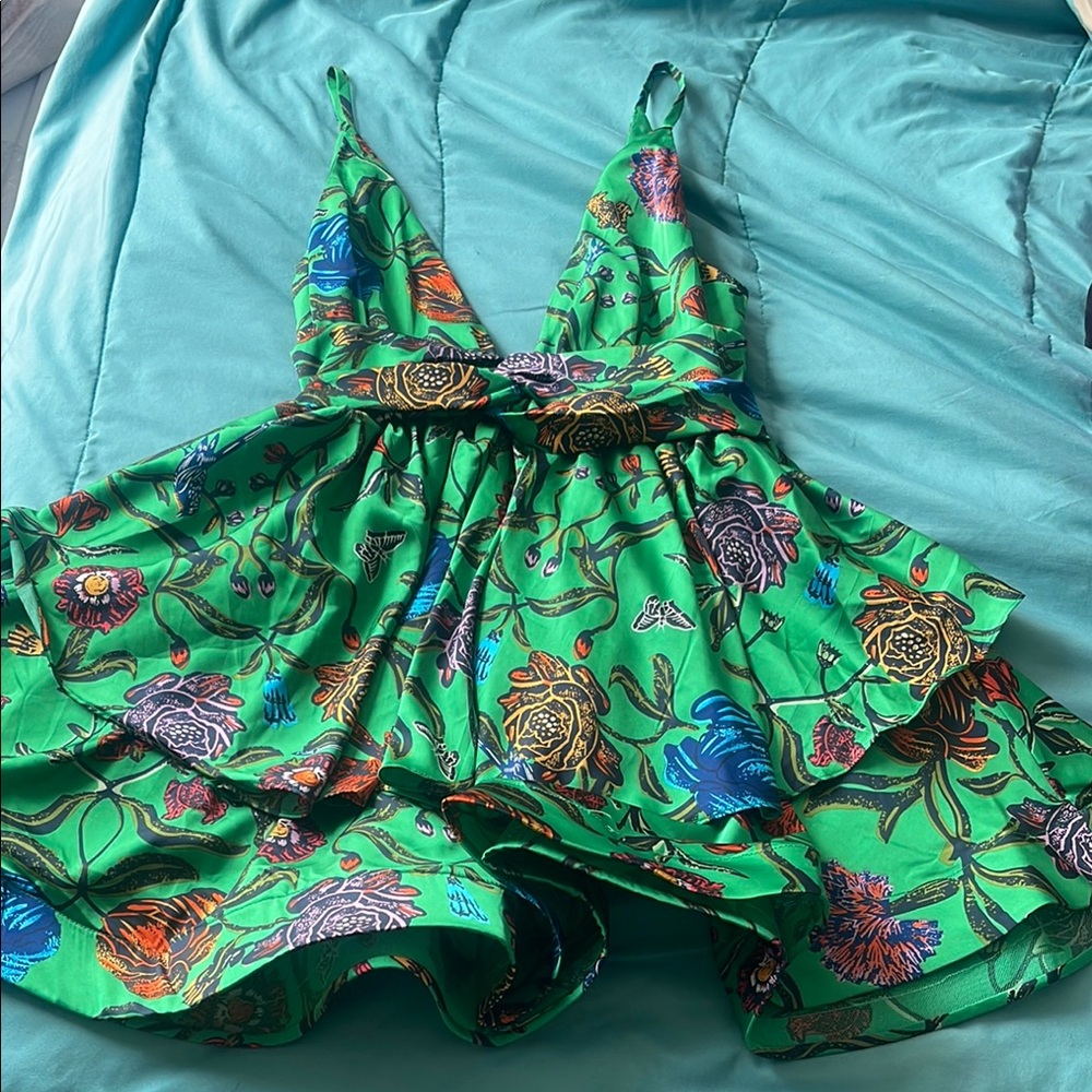 Vibrant Green Floral Dress